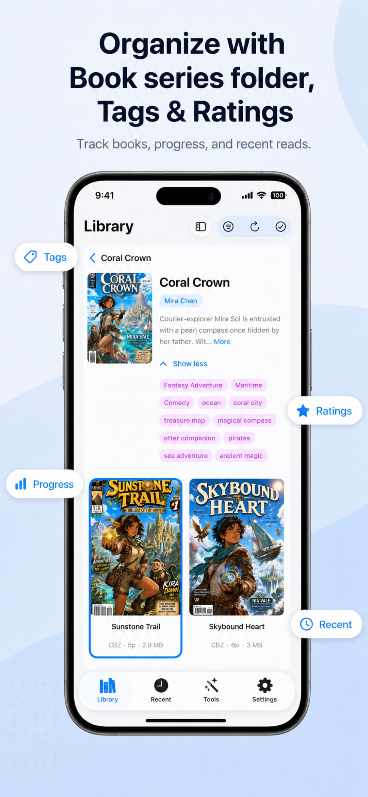 BiblioFuse library with tags, ratings and reading progress